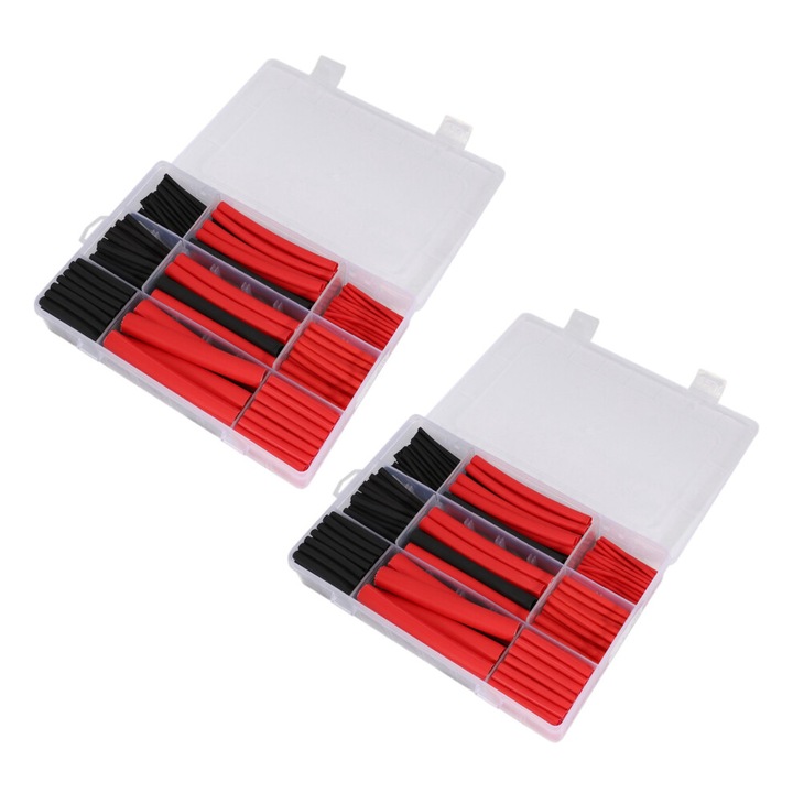 Set tub termocontractabil dublu adeziv 6 dimensiuni negru rosu 190x130x32mm 540 buc
