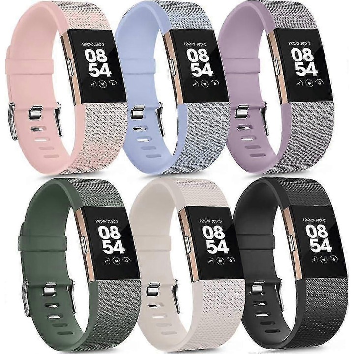 Set 6 curele sport silicon compatibil Fitbit Charge 2 multicolor S L