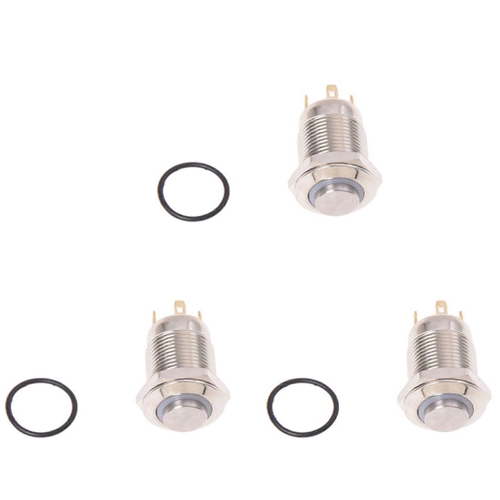 Set 3 intrerupatoare buton, 12 mm, argintiu, 23x14x14 mm