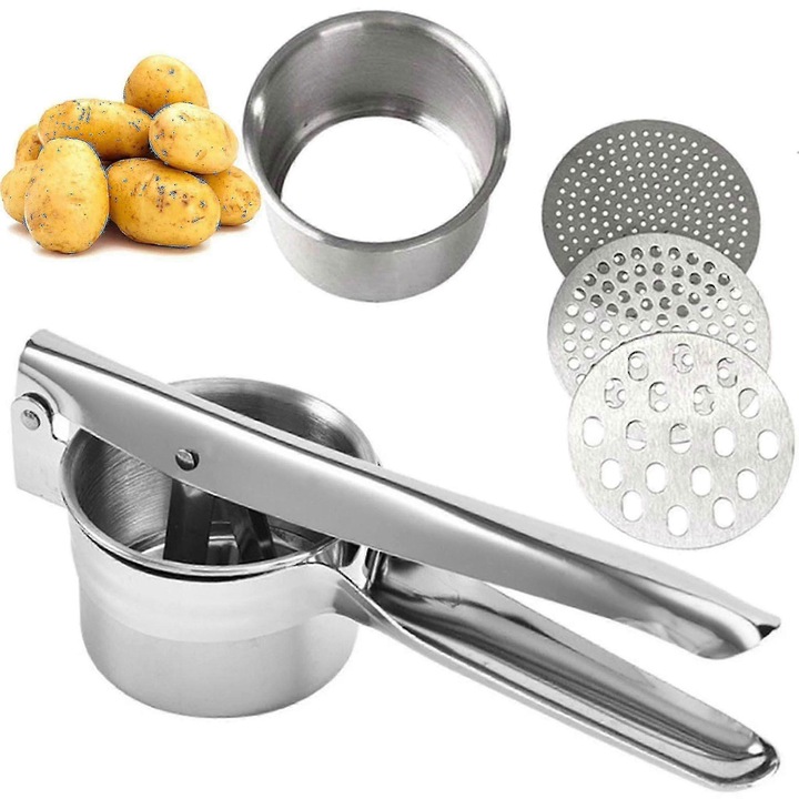Presa manuala din otel inoxidabil pentru piure si inghetata, 27x10cm, set 4 piese
