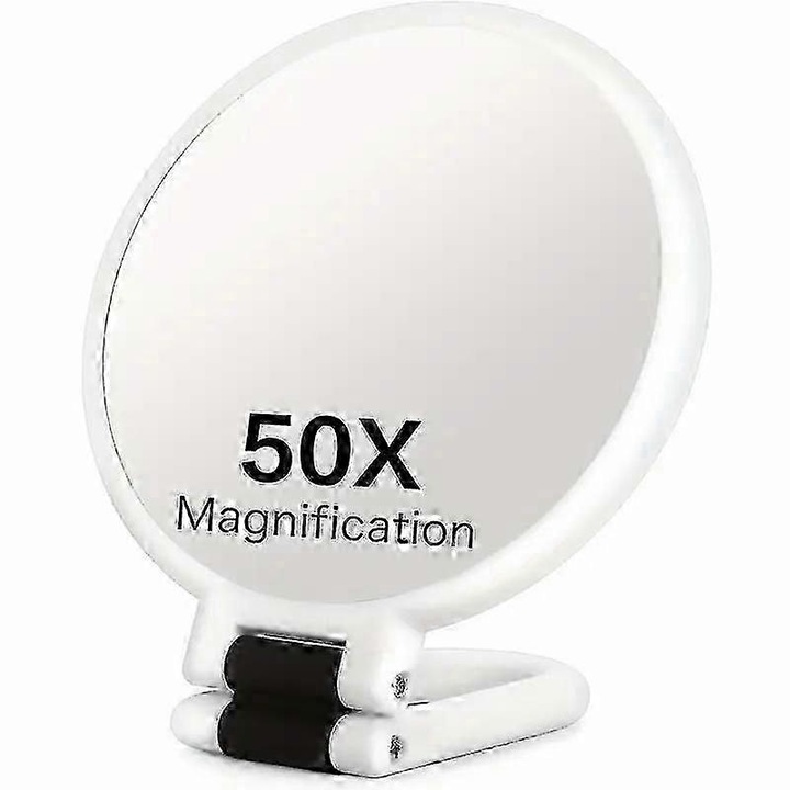 Oglinda cosmetica cu marire 1x/50x, dubla fata, portabila, pliabila, maner reglabil 360°, alb, cod FG123K0225-260803-16702