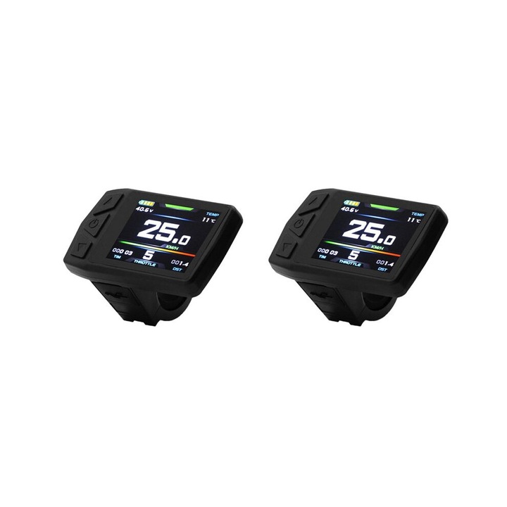 Комплект от 2 електрически велокомпютъра KT TF01U, цветни, 24x36x48V, пластмаса, водоустойчиви