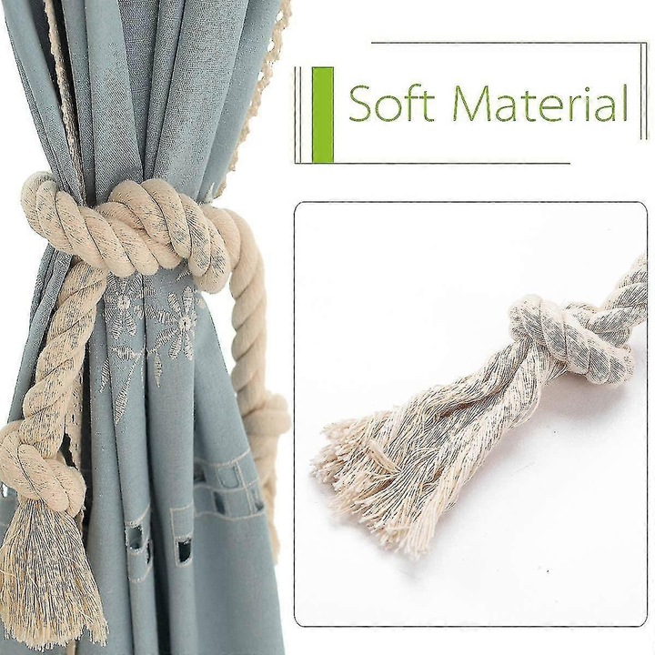 Set 4 accesorii prindere perdele bumbac natural bej 100cm