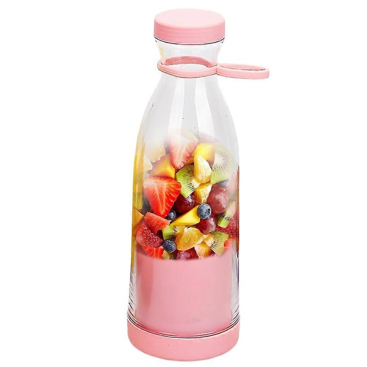 Blender portabil, 420ml, roz, fara fir, USB, inox