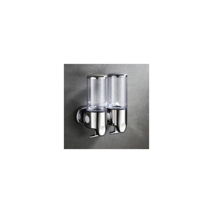 Dispenser sapun perete, 2x500ml, transparent, ABS inox