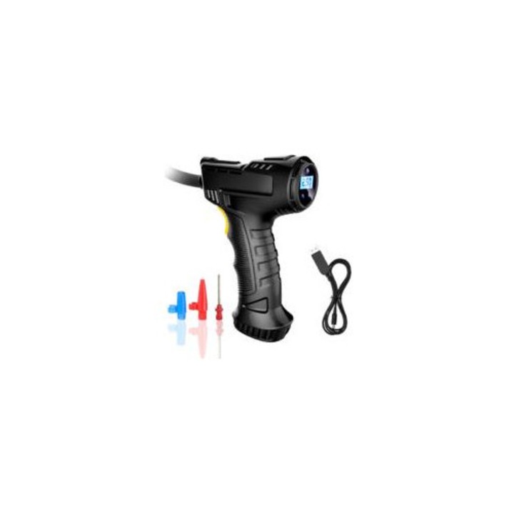 Pompa aer portabila fara fir, compresor 120W, LED, digital, 2000mAh, multifunctionala