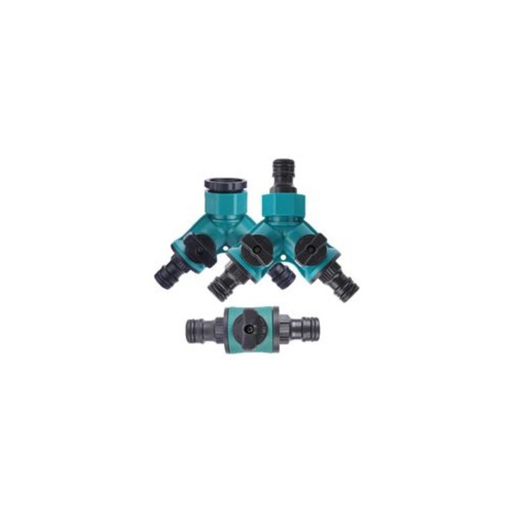 Distribuitor furtun gradina 2 cai, plastic, verde, set 3 piese, 1/2"