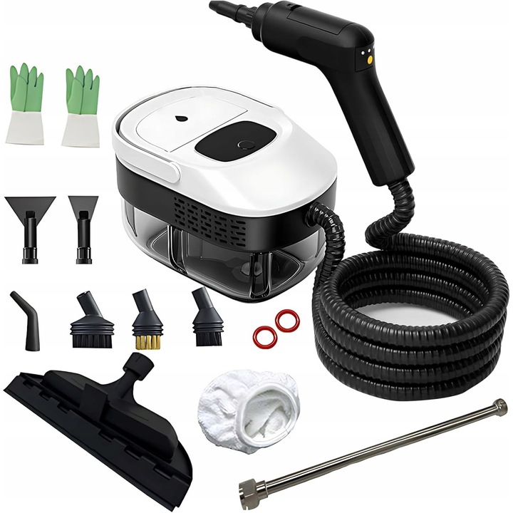 Aparat de curatat cu abur set profesional, ergonomic, alb, compact