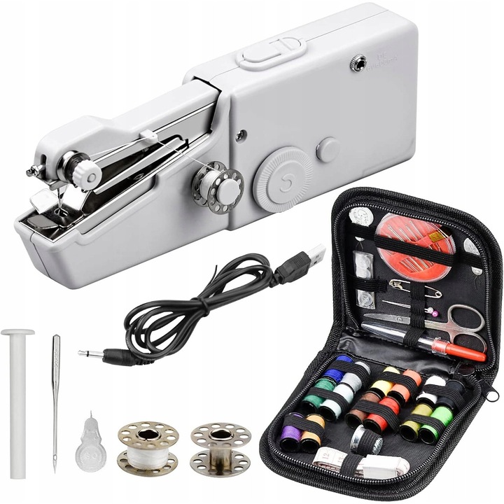 Masina de cusut portabila compacta set complet multifunctional alb 15x7x5cm
