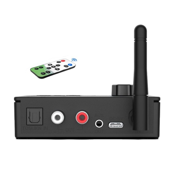 Bluetooth 5.4 приемник, цифрово-аналогов преобразувател, черен, 15м обхват, дистанционно управление