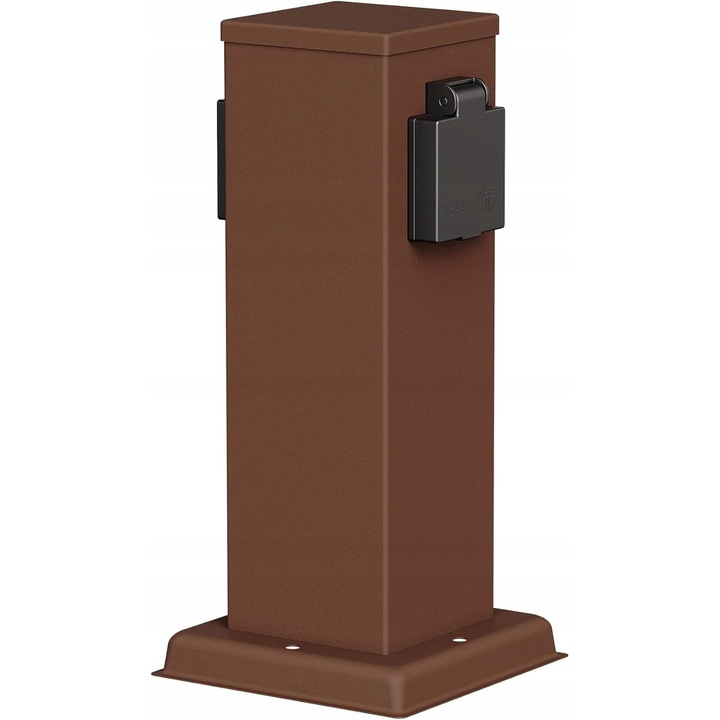 Stalp priza exterior cu 2 prize IP44, otel inoxidabil, 13x27x13cm