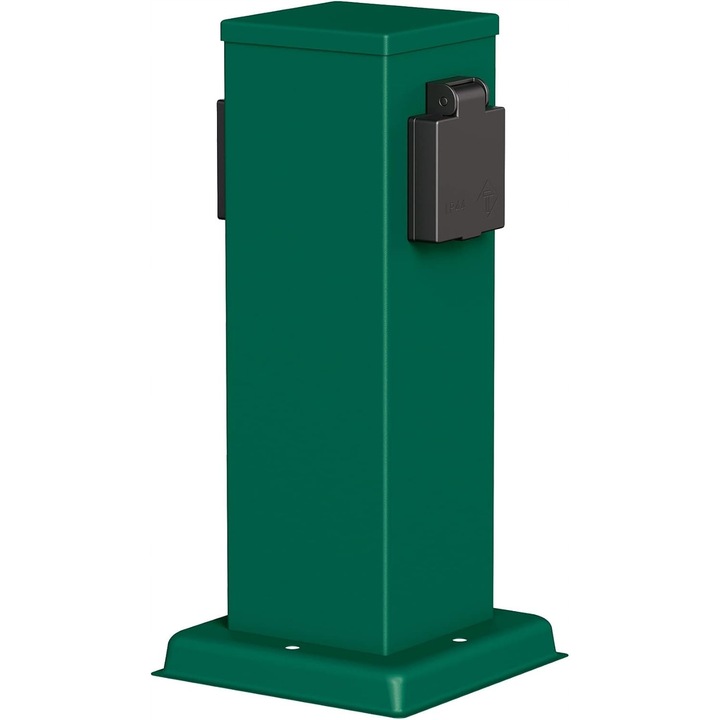 Stalp priza exterior cu 2 prize IP44, otel inoxidabil, 13x27x13cm