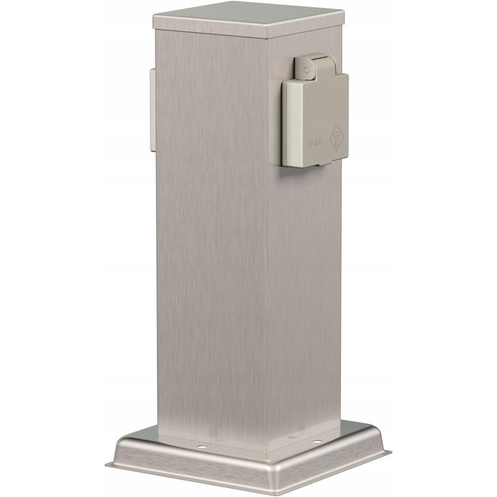 Stalp priza exterior cu 2 prize IP44, otel inoxidabil, 13x27x13cm