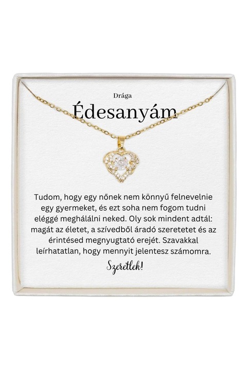 True Love Nyaklánc Rozsdamentes Acél 18K Arannyal Bevont, Cirkónia Kővel, Üzenettel - Anyának