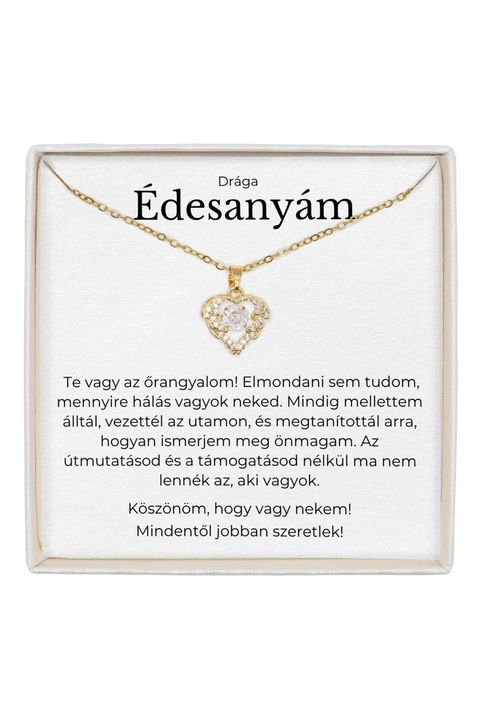 True Love Nyaklánc Rozsdamentes Acél 18K Arannyal Bevont, Cirkónia Kővel, Üzenettel - Anyának