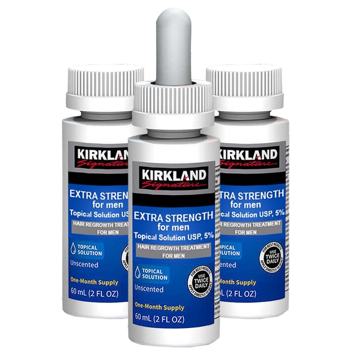 Oldatkészlet, Kirkland Signature, Minoxidil 5%, hajhullás kezelése, pipettával együtt, 3x 60ml