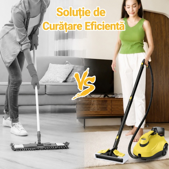 Aparat de curatat cu abur Costway ES10500DE-YW, 2000W, rezervor 1.8L, presiune 5 bar, 160°C, 19 accesorii, galben/negru, cablu 5 m