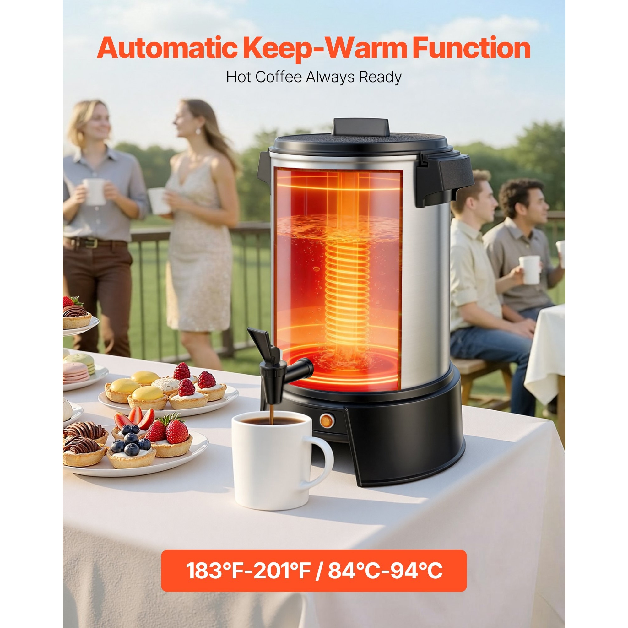 Percolator cafea comercial, Dispenser bauturi calde, Capacitate 4, 5 l 30 cesti, Putere 1190 W, Robinet anti-picurare, Preparare rapida, Control automat temperatura, Inox