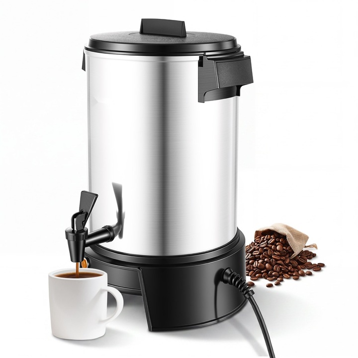 Percolator cafea comercial, Dispenser bauturi calde, Capacitate 4, 5 l 30 cesti, Putere 1190 W, Robinet anti-picurare, Preparare rapida, Control automat temperatura, Inox