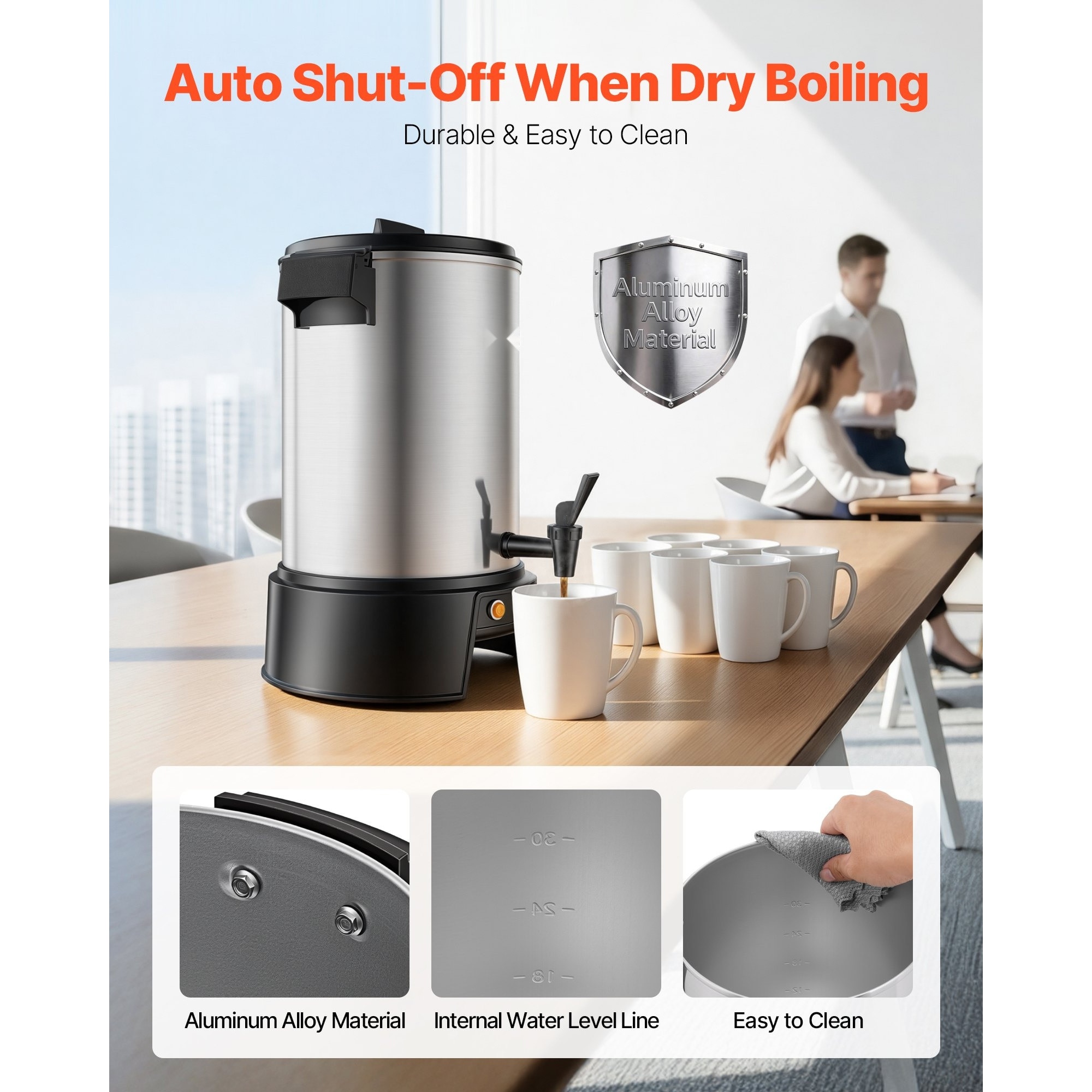 Percolator cafea comercial, Dispenser bauturi calde, Capacitate 4, 5 l 30 cesti, Putere 1190 W, Robinet anti-picurare, Preparare rapida, Control automat temperatura, Inox