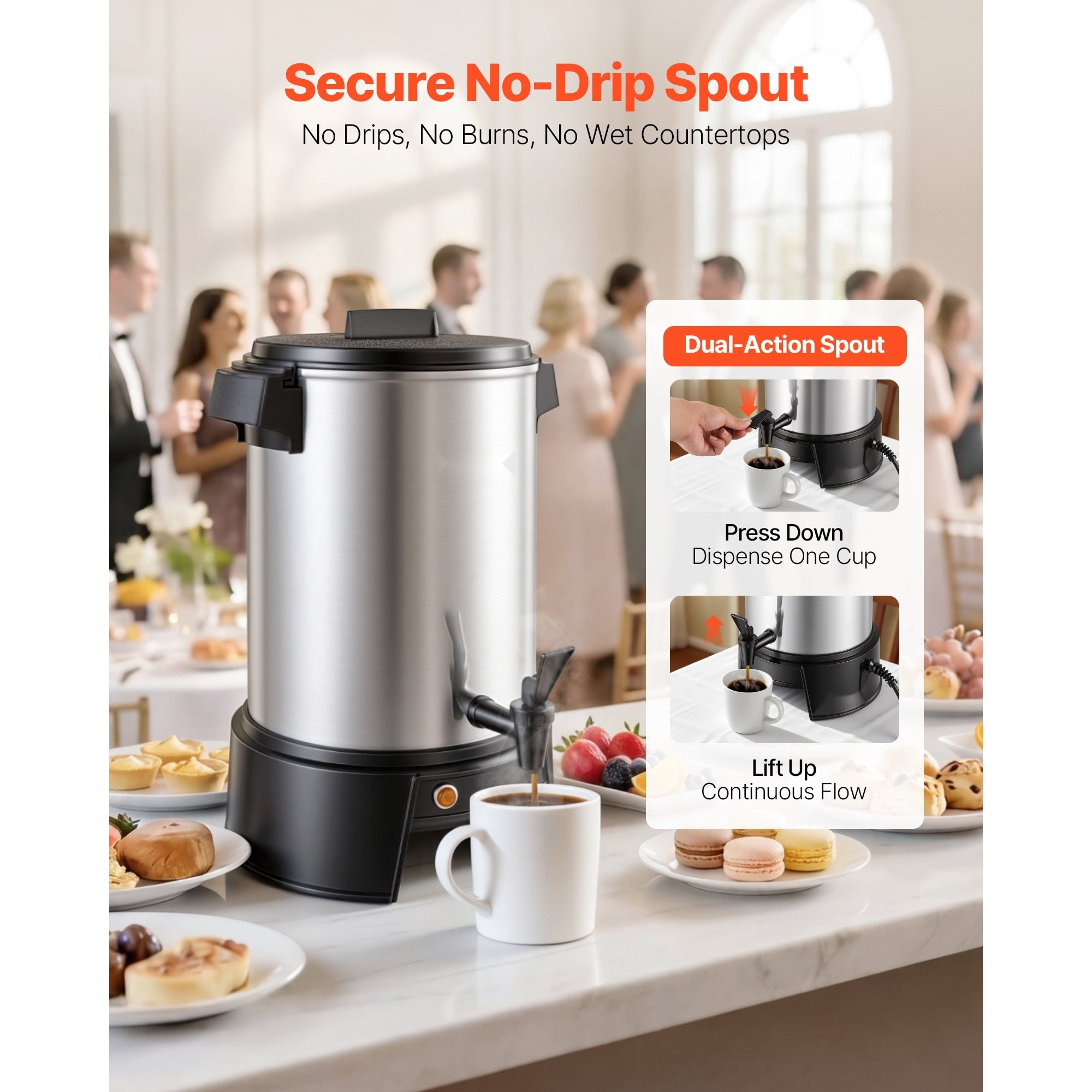 Percolator cafea comercial, Dispenser bauturi calde, Capacitate 4, 5 l 30 cesti, Putere 1190 W, Robinet anti-picurare, Preparare rapida, Control automat temperatura, Inox