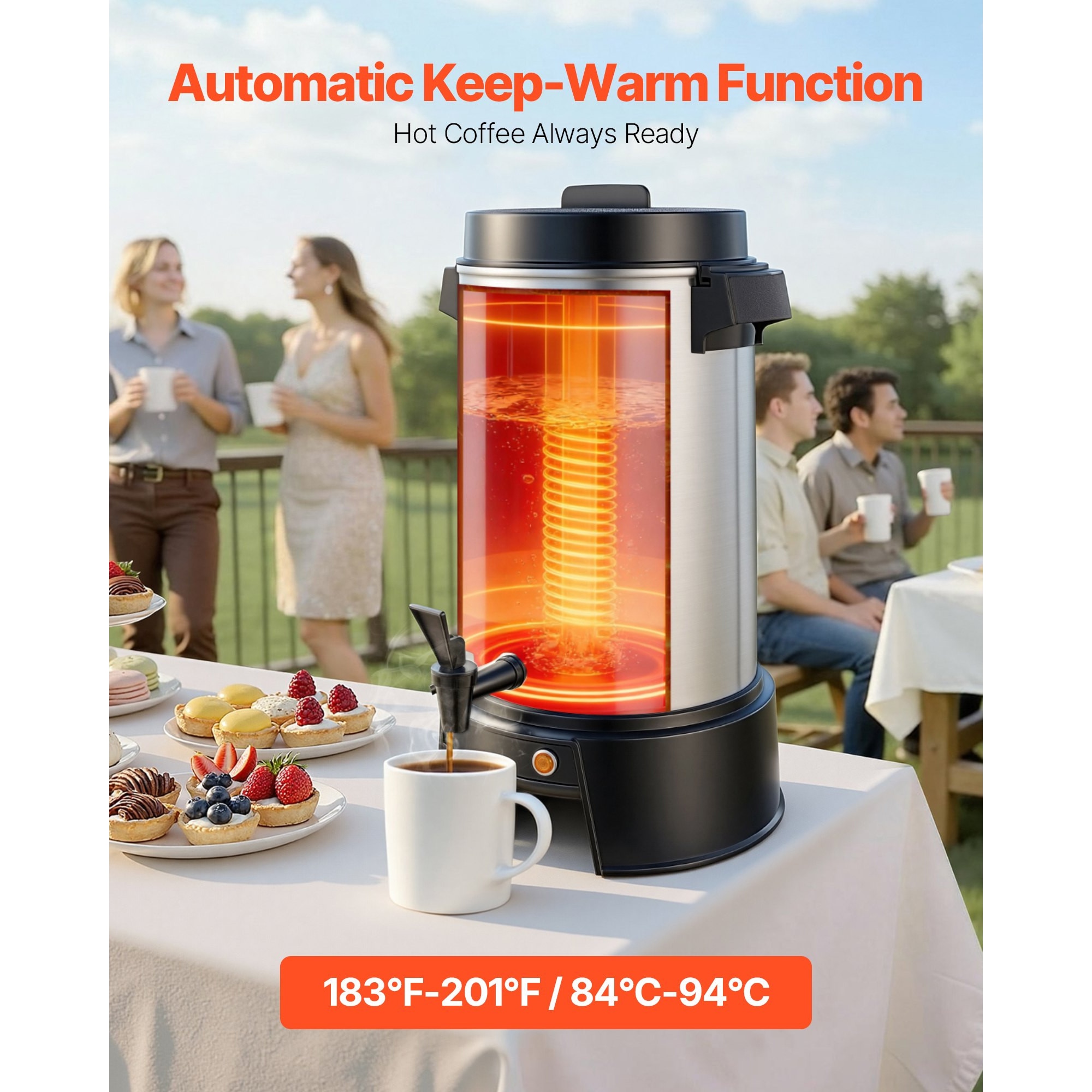 Percolator cafea comercial cafetiera profesionala, Dispenser bauturi fierbinti 6, 3 L, Putere 1190 W, Fierbere rapida, Robinet antipicurare, Control temperatura