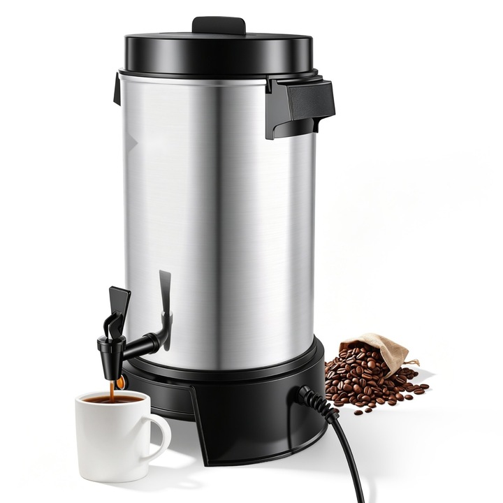 Percolator cafea comercial cafetiera profesionala, Dispenser bauturi fierbinti 6, 3 L, Putere 1190 W, Fierbere rapida, Robinet antipicurare, Control temperatura