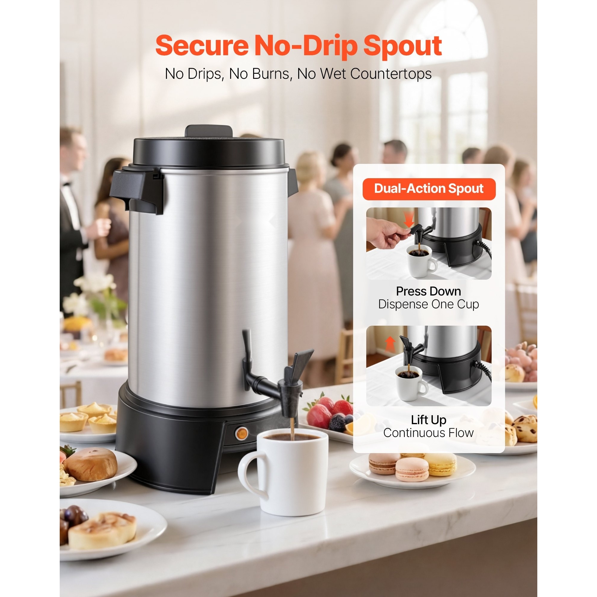Percolator cafea comercial cafetiera profesionala, Dispenser bauturi fierbinti 6, 3 L, Putere 1190 W, Fierbere rapida, Robinet antipicurare, Control temperatura