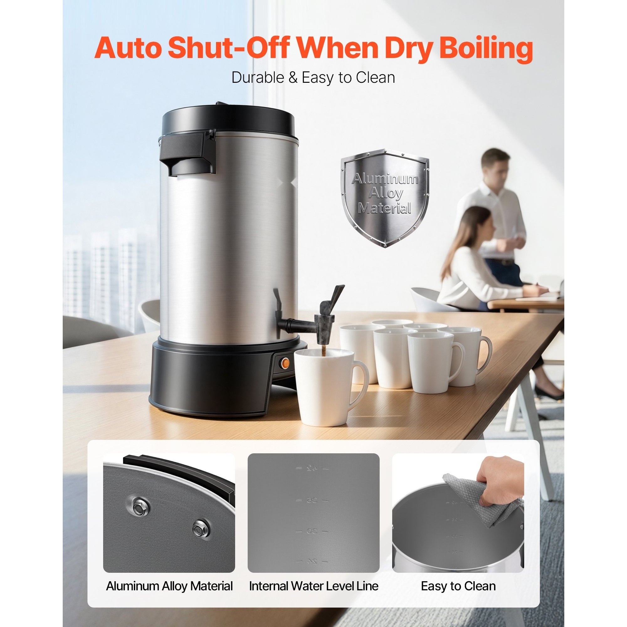 Percolator cafea comercial cafetiera profesionala, Dispenser bauturi fierbinti 6, 3 L, Putere 1190 W, Fierbere rapida, Robinet antipicurare, Control temperatura