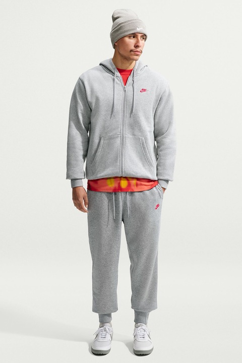 Nike, Спортен панталон с памук с лого, Червен/Сив меланж