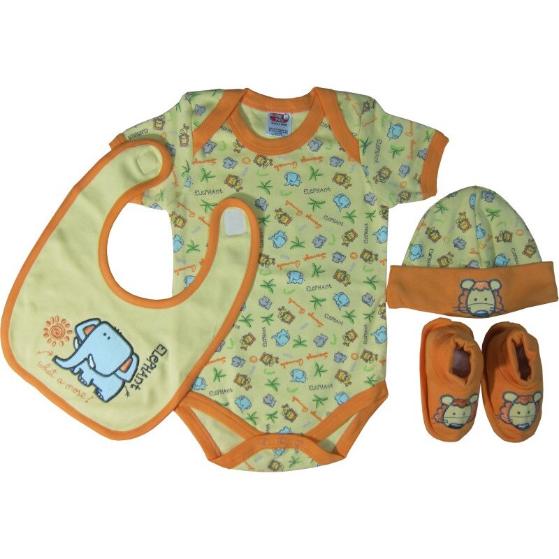 Set cadou bebe 4 piese, galben, Primii Pasi, 0-6L