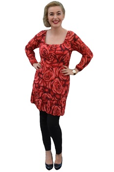 Bluza din voal creponat, cu imprimeu floral,D&j Exclusive,, Rosu, 36 Bluza din voal creponat, cu imprimeu floral,D&j Exclusive,, Rosu, 36