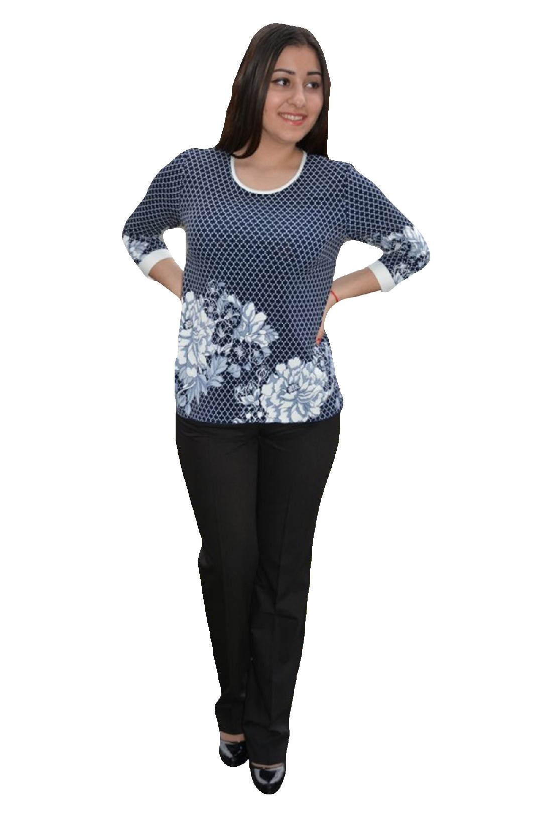 Bluza fashion cu imprimeu deosebit si fundite in spate,masura mare,D&J Exclusive, Bleumarin/Alb