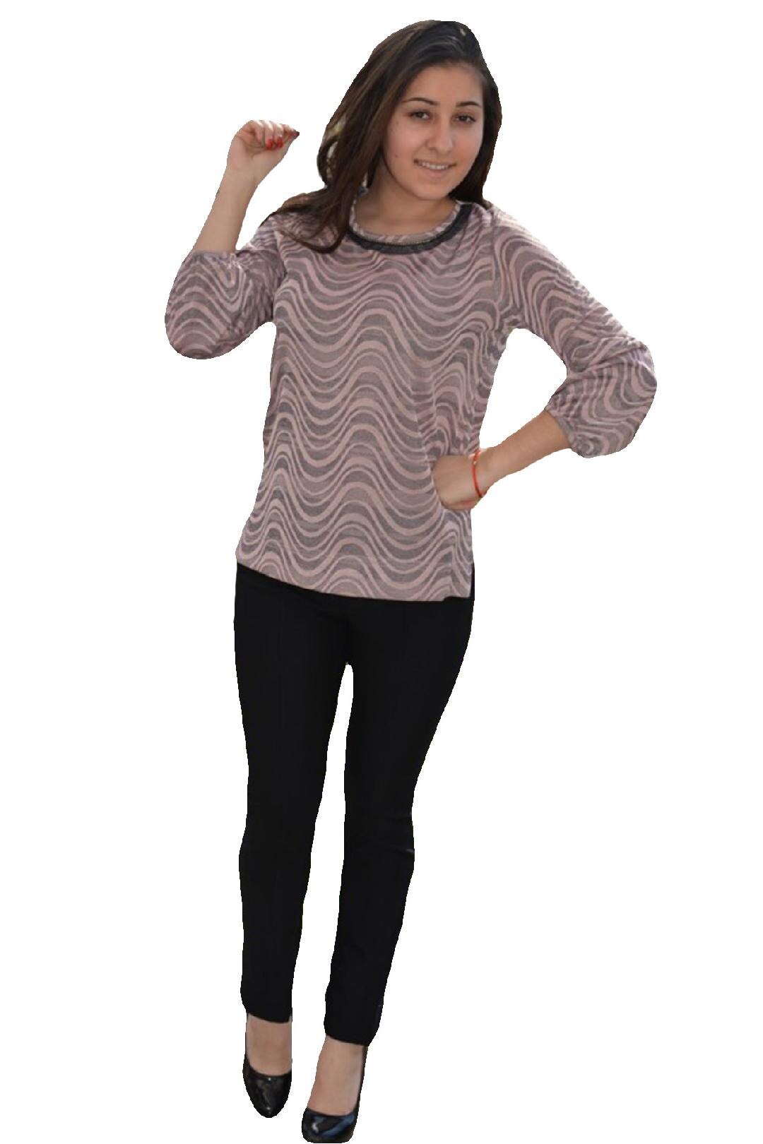 Bluza de zi cu design de dungi ,D&J Exclusive, Roz pudra/Gri