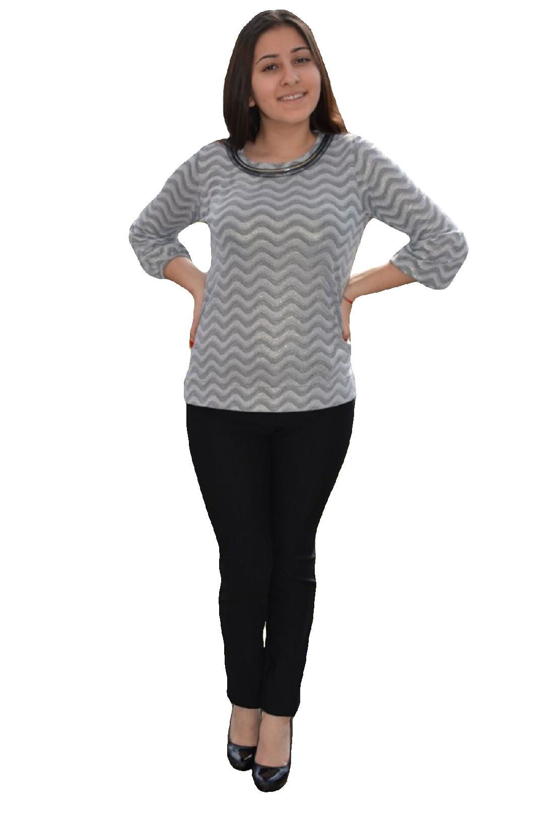 Bluza de primavara,usor elastic, design de dungi,masura mare,D&J Exclusive, Argintiu