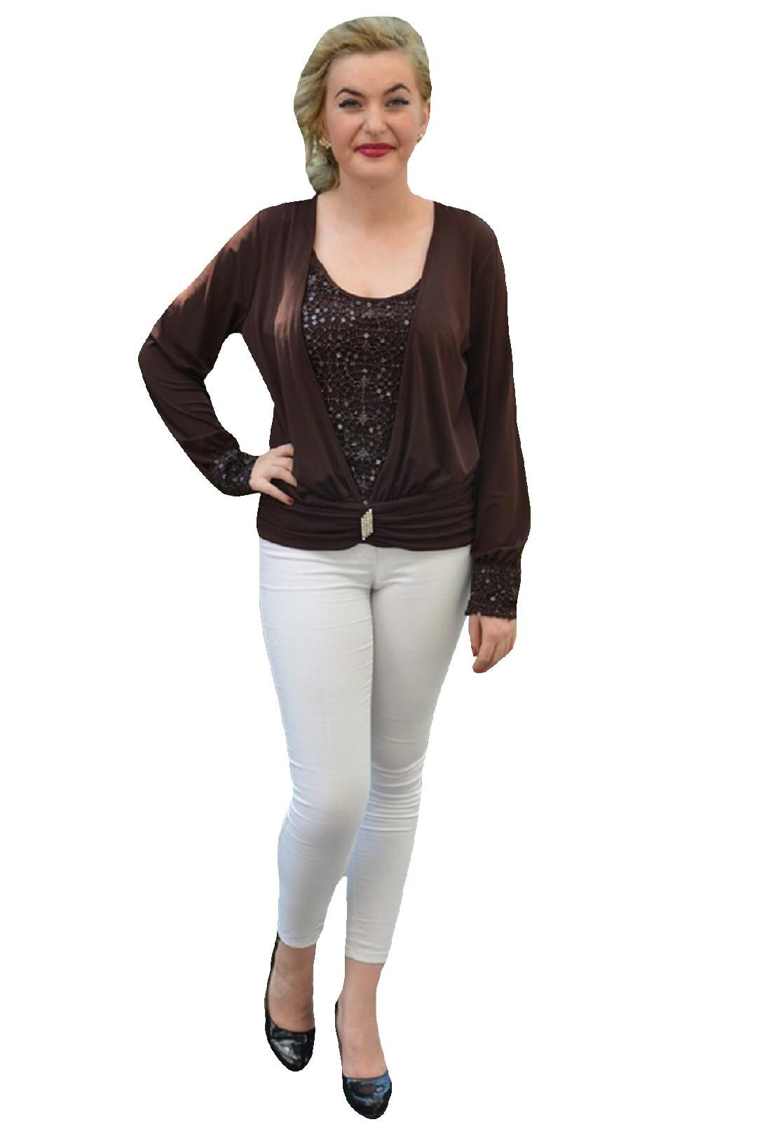 Bluza deosebita, cu design de paiete aplicate , D&J Exclusive, Maro