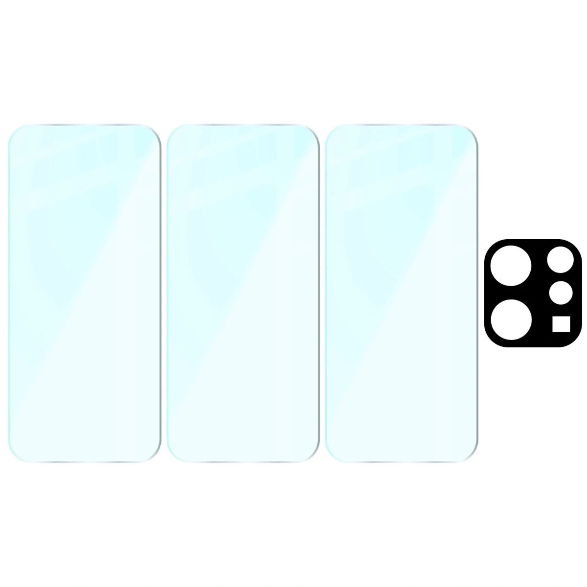 Set protectie 4in1 Bizon Glass Clear Pack, 3 folii sticla ecran + 1 folie sticla camera foto, compatibil cu Vivo V70 5G, Transparent