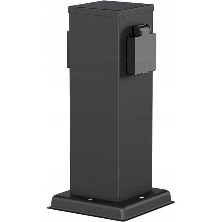 Stalp priza exterior cu 2 prize IP44, inox, 13x27x13cm