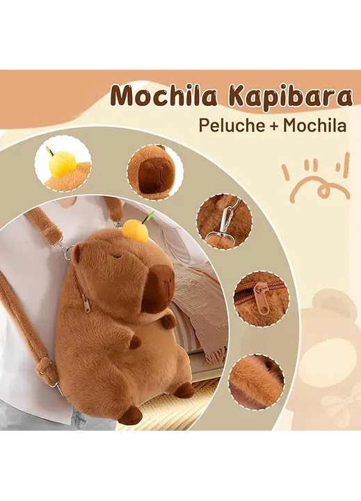 Раница плюс Капибара, малко животно, мека, многоцветна, 30x25см
