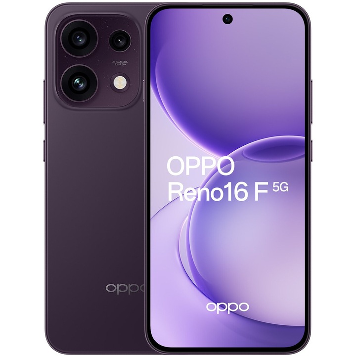 Смартфон смартфон OPPO Reno16 F 5G, 8GB, 256GB, Purple Black и зарядно устройство OPPO SuperVooc 80W