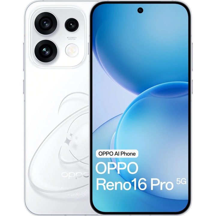Смартфон смартфон OPPO Reno16 Pro 5G, 12GB, 512GB, Pop White и зарядно устройство OPPO SuperVooc