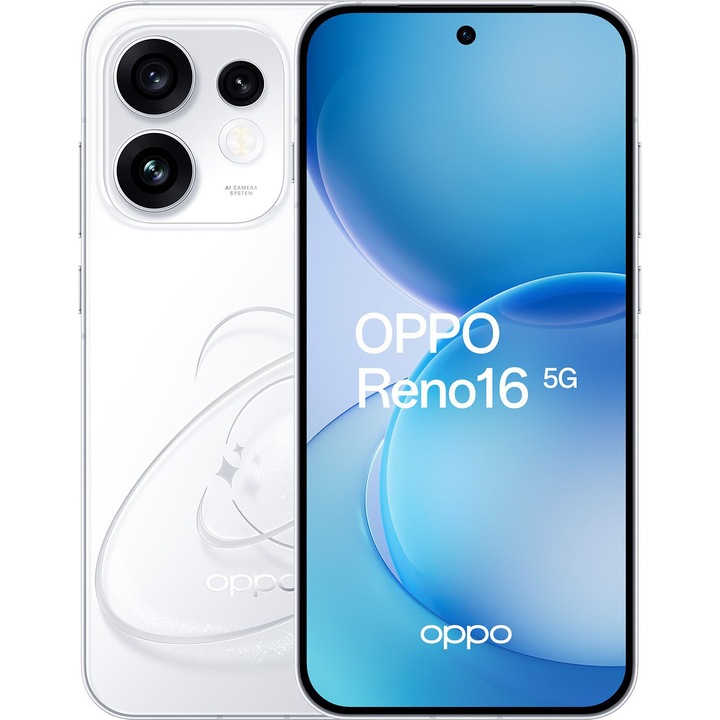 Смартфон смартфон OPPO Reno16 5G, 8GB, 512GB, Pop White и зарядно устройство OPPO SuperVooc 80W