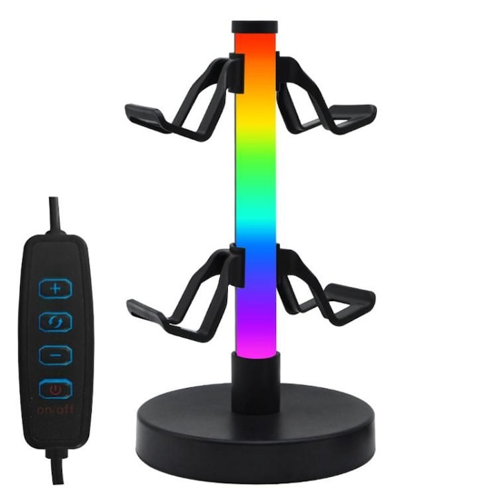 Fejhallgató és gamer kontroller tartó többszínű RGB világítással 15x28cm