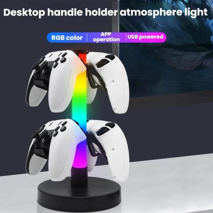 Fejhallgató és gamer kontroller tartó többszínű RGB világítással 15x28cm