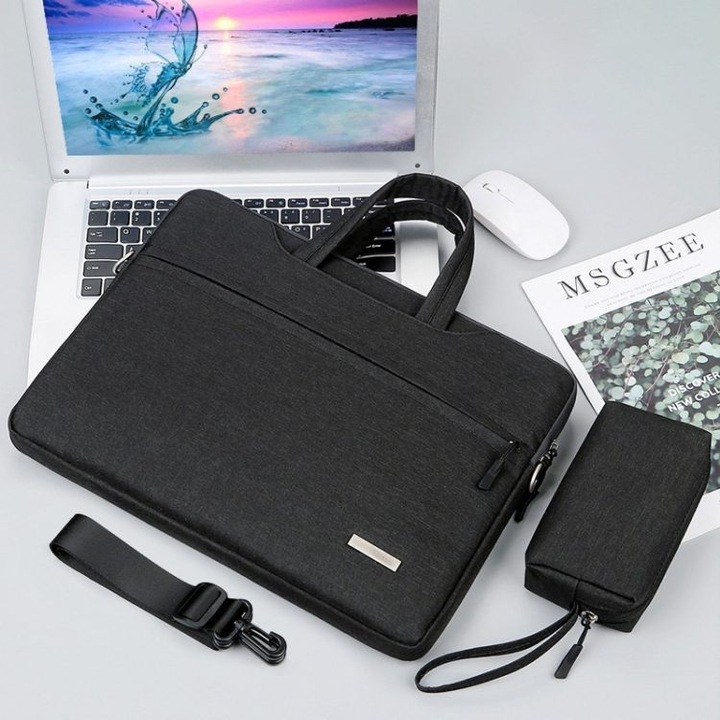 Geanta laptop 13.3 inch, curea umar, capacitate mare, negru