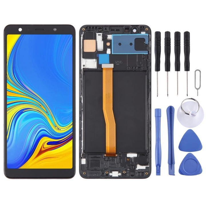 Ecran LCD cu touchscreen si rama pentru Samsung Galaxy A7 2018, negru, 6.0 inch