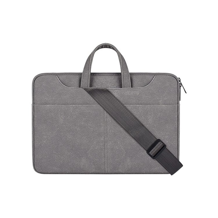 Geanta laptop PU mat, rezistenta, cu curea detasabila, negru, 37x26x3cm