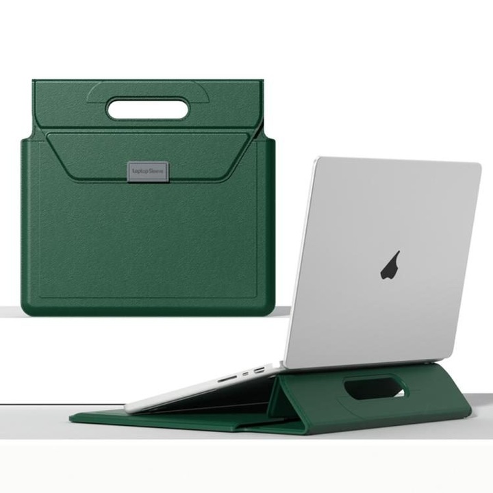 Geanta laptop 15/16.1 inch, piele PU, suport pliabil, negru, 39x26.5cm