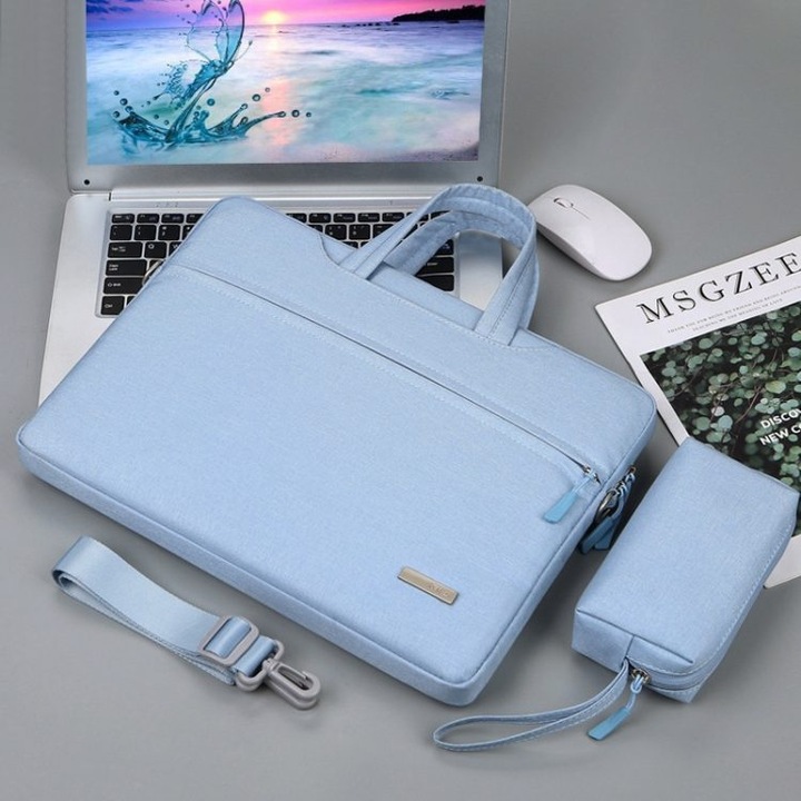 Geanta laptop 16.1 inch, curea umar, capacitate mare, albastru