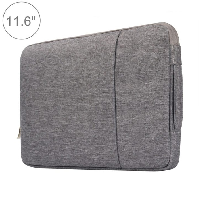 Husa laptop universala 15.4 inch, material flanel, albastru denim, buzunar exterior, 15.4inch
